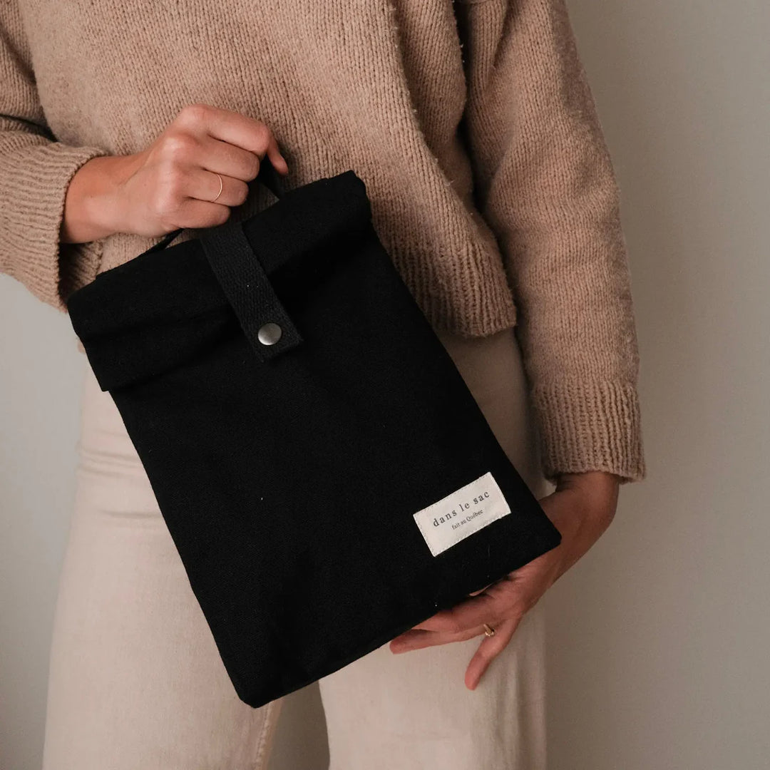 Linen and cotton lunch bag - Sand and gray striped