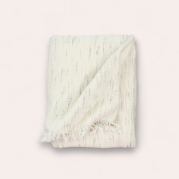 Jeté polaire doublé en coton froissé - Naturel et Gris chiné - Crinkle