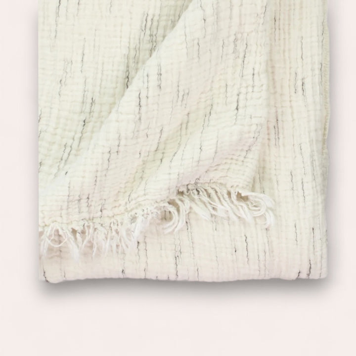 Jeté polaire doublé en coton froissé - Naturel et Gris chiné - Crinkle