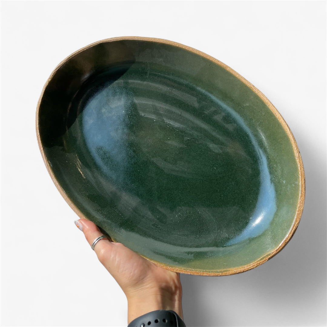 Assiette ovale grès - Vert