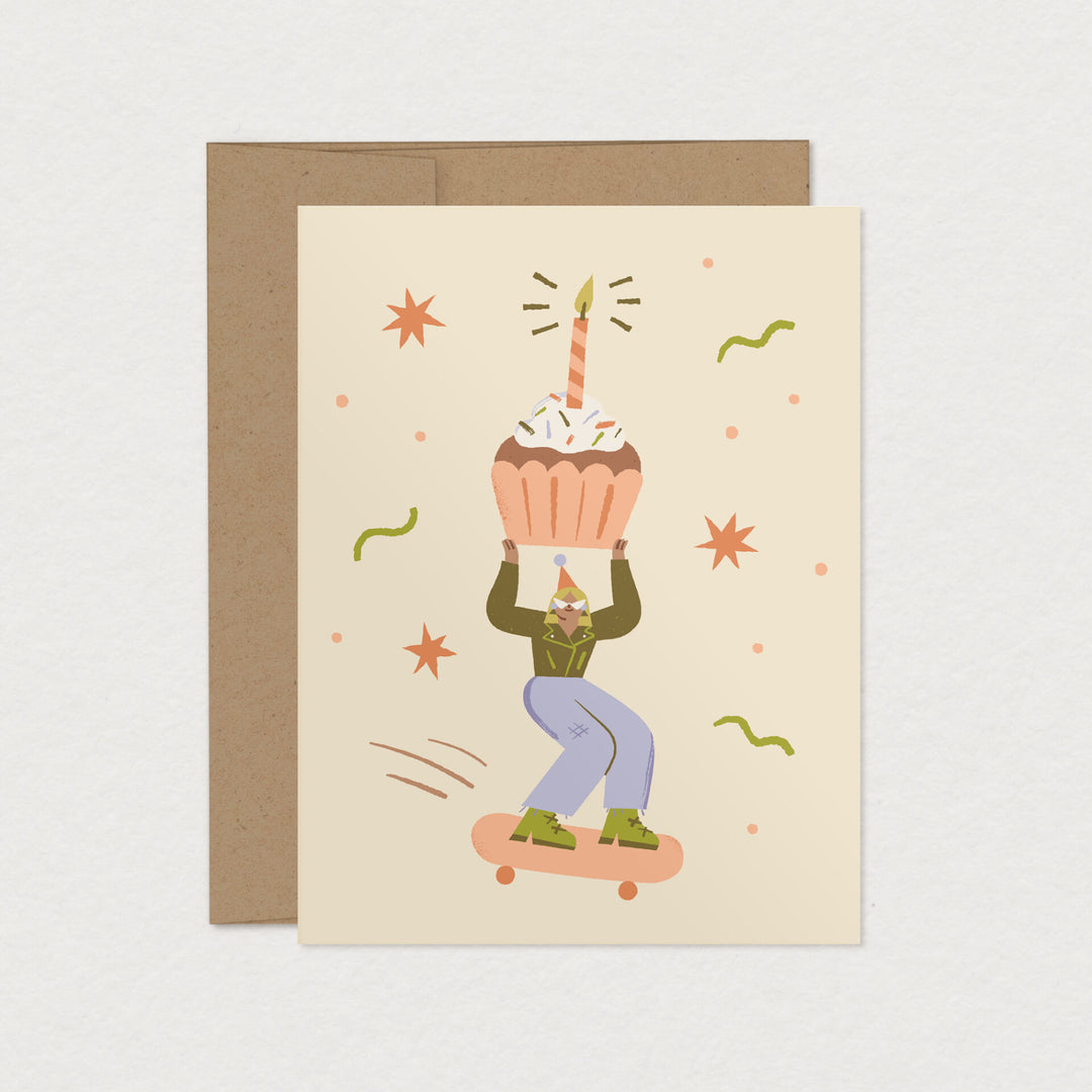 Carte de souhaits - Cupcake à roulettes
