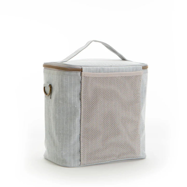 Sac à lunch en lin et coton - Gris chiné rayé blanc