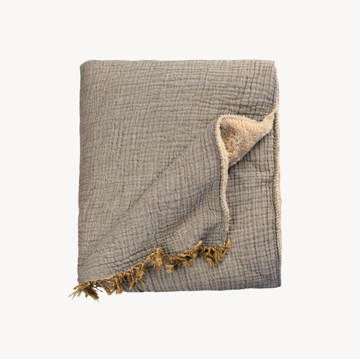 Jeté polaire doublé en coton froissé - Bison - Crinkle
