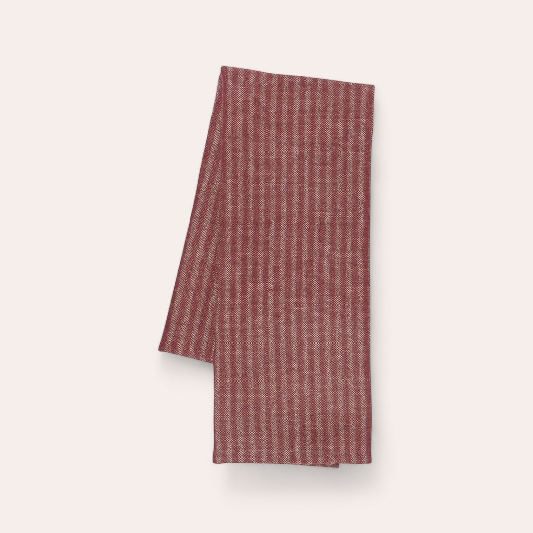 Linge à vaisselle en lin et coton rayé - Rouge vin