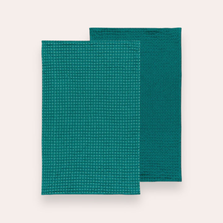 Linges à vaisselle en coton recyclé (ensemble de 2) - Gauffré Turquoise