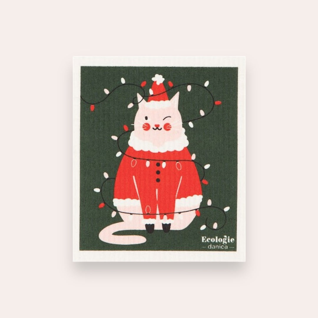Essuie-tout réutilisable - Chat de Noël vert