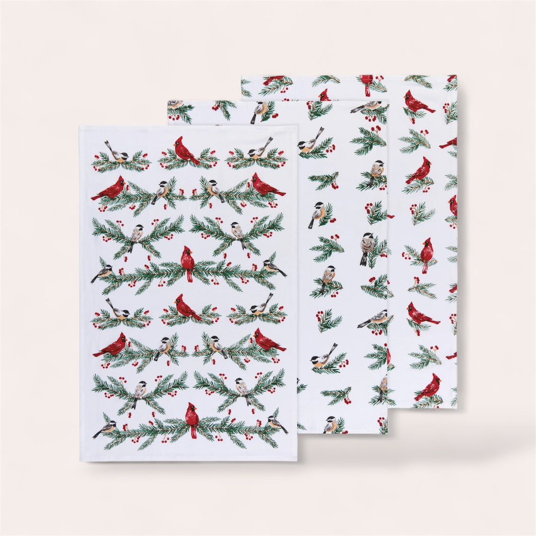 Linges à vaisselle (ensemble de 3) - Oiseaux de Noël