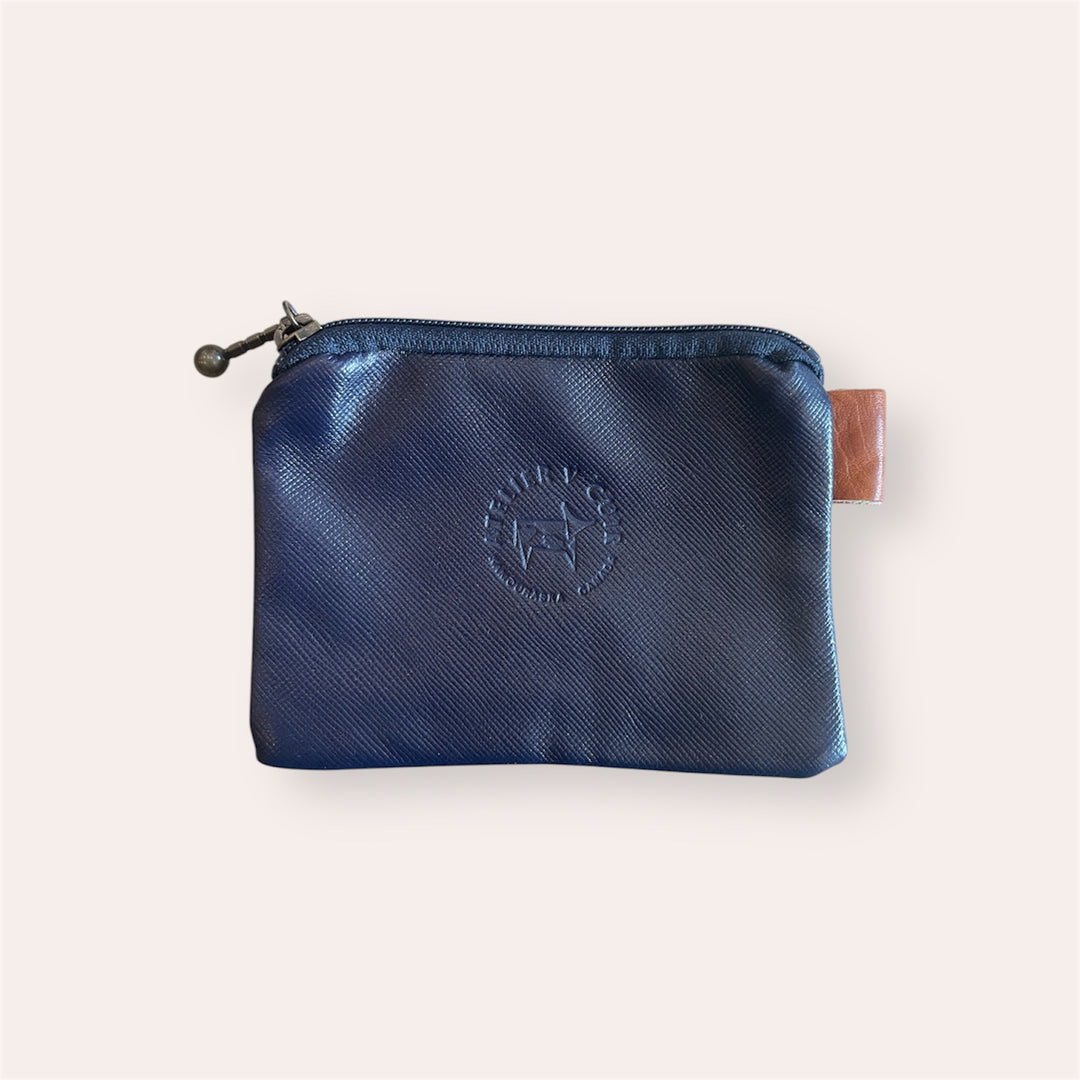 Pochette à monnaie zip en cuir recyclé - Bleu foncé