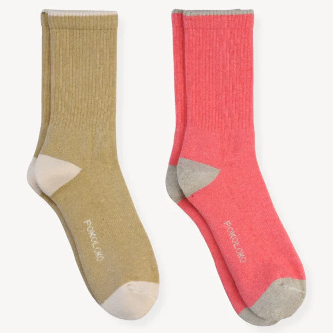 Pima Socks - Striped - Hazelnut and Forest (2 pairs)