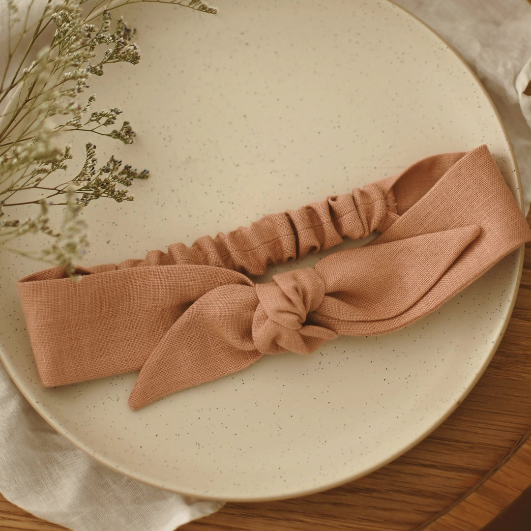 Bandeau avec boucle en lin - Rose sable