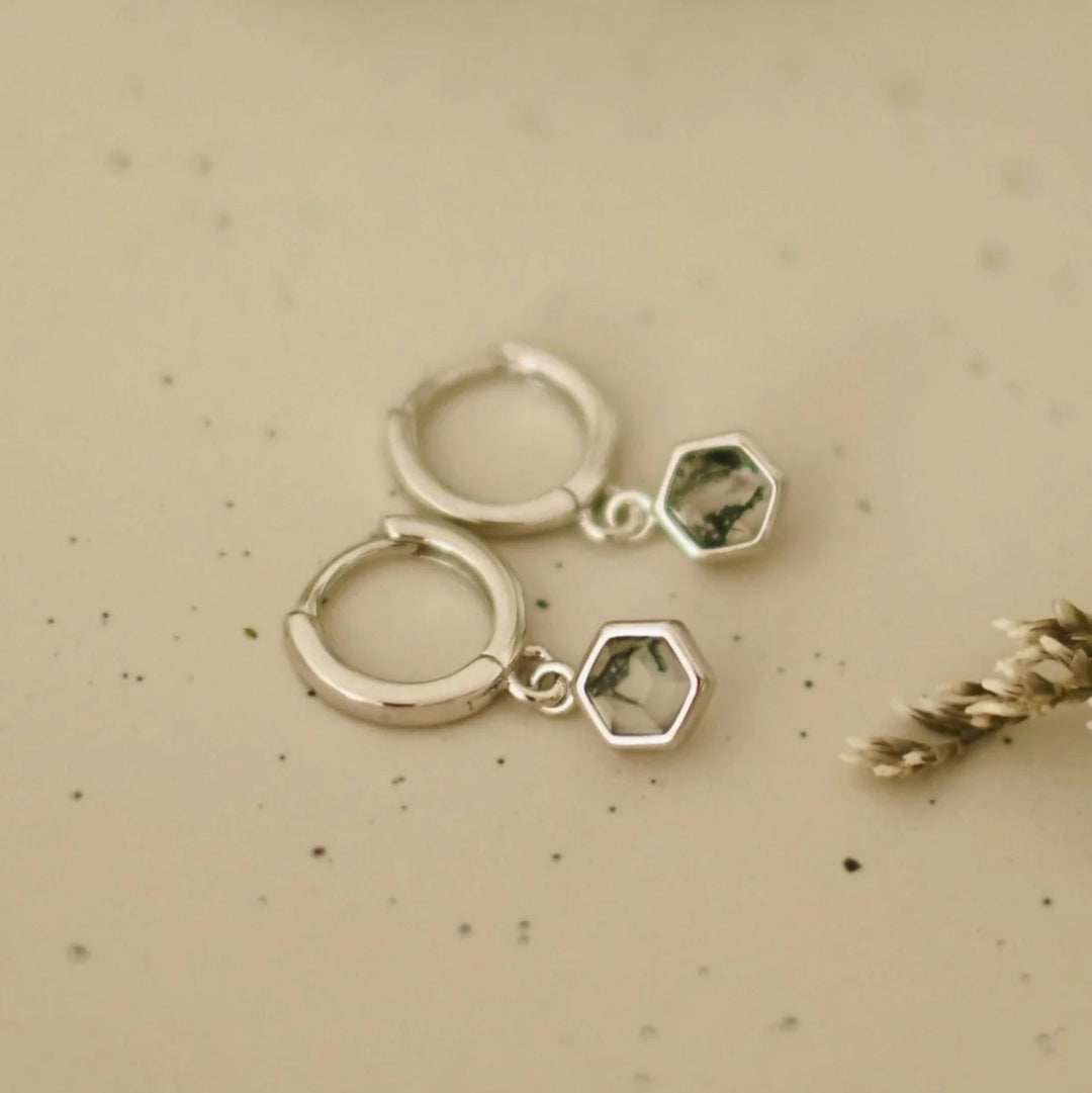 Earring - Moss Agate - Silver