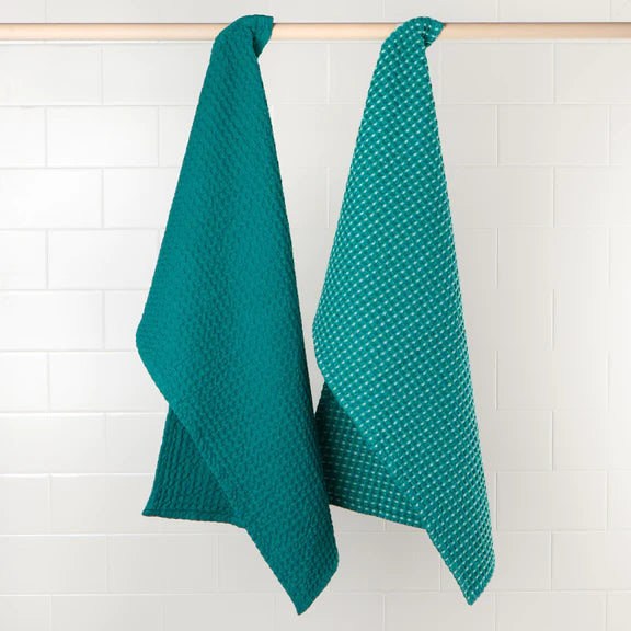 Linges à vaisselle en coton recyclé (ensemble de 2) - Gauffré Turquoise
