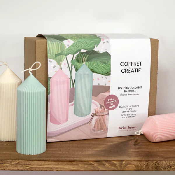 Coffret créatif - 2 bougies pilier - Rose pivoine et menthe douce