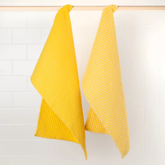 Linges à vaisselle en coton recyclé (ensemble de 2) - Gauffré Jaune