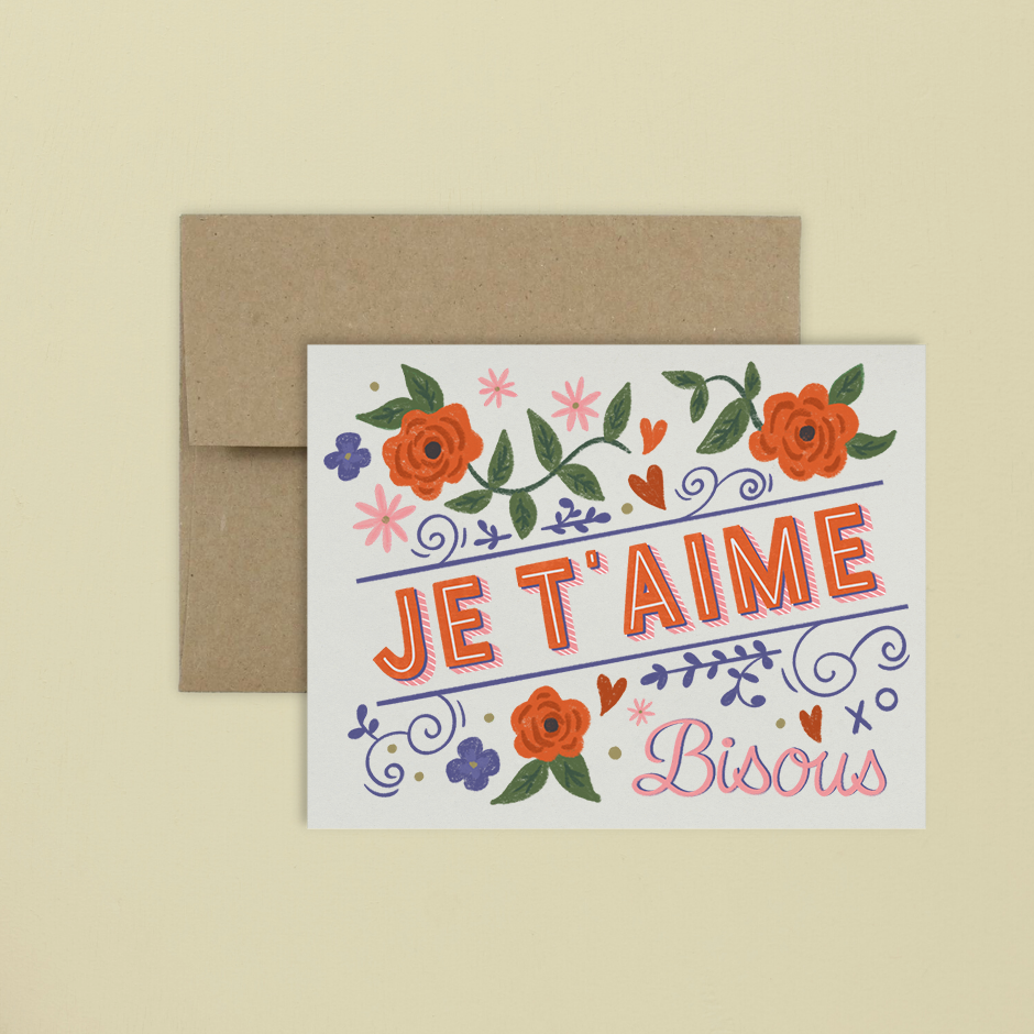 Carte de souhaits - Je t'aime, bisous