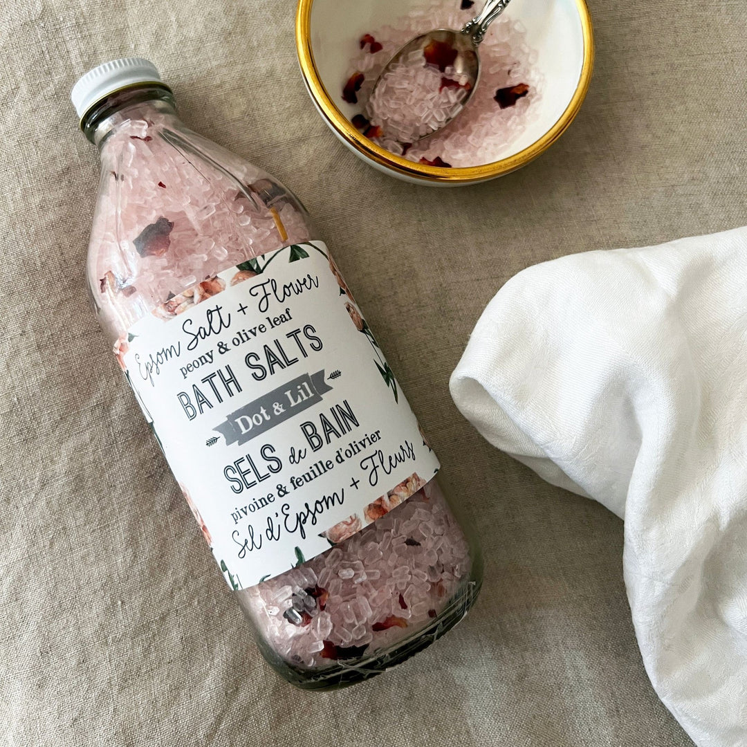 Sels de bain epsom et fleurs - Pivoine et feuille d'olivier