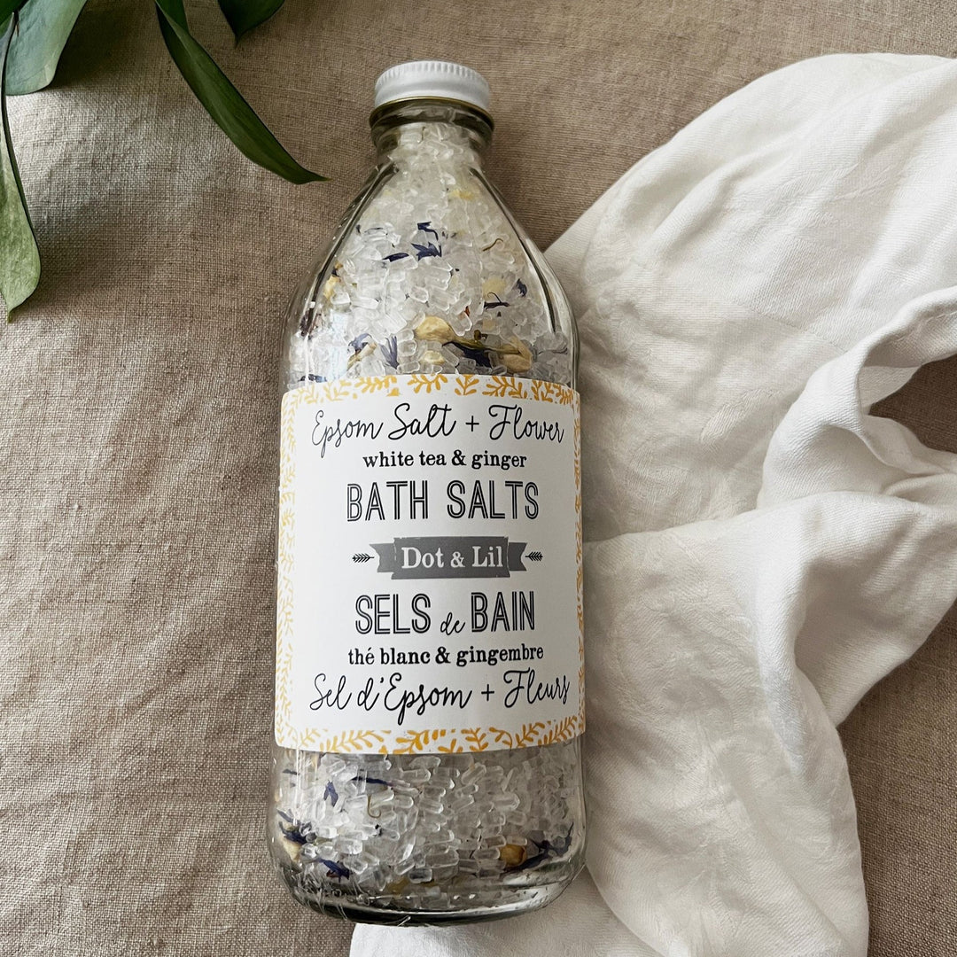 Sels de bain epsom et fleurs - Thé blanc et gingembre