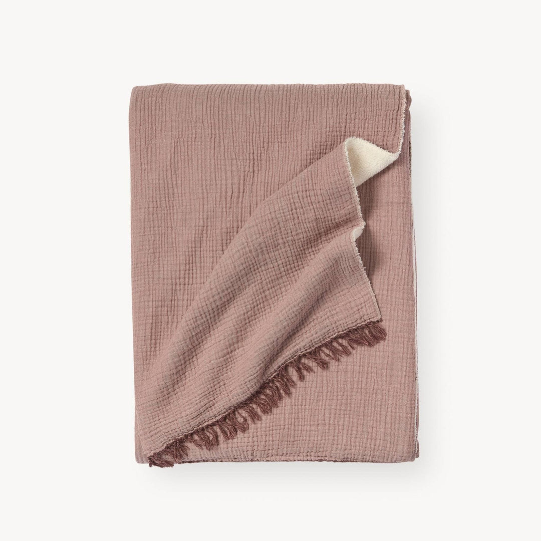Fleece throw lined in crinkled cotton - Pink - Crinkle