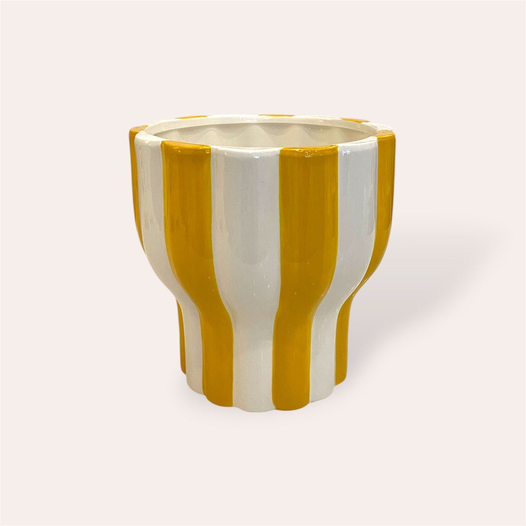 Plant pot - Yellow stripe - 6.5 in