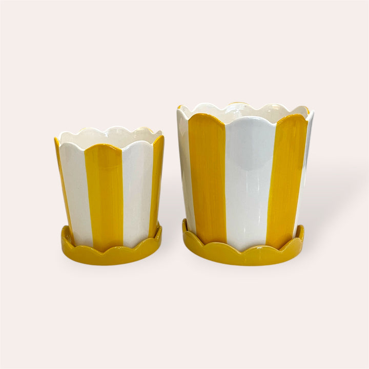 Plant pot - Yellow stripe with saucer - 4.5 in