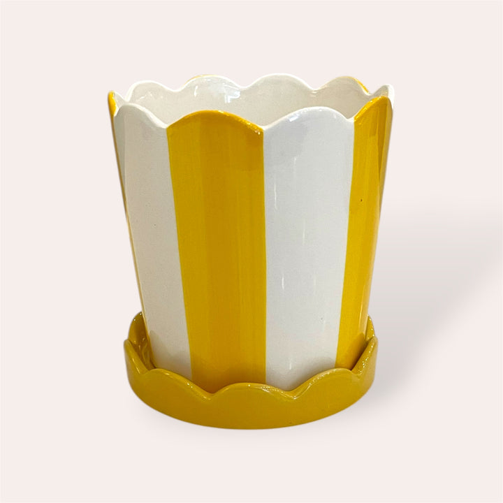 Plant pot - Yellow stripe with saucer - 4.5 in