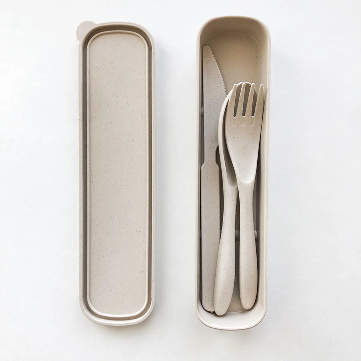 Ensemble d'ustensiles réutilisables biodégradable - Beige