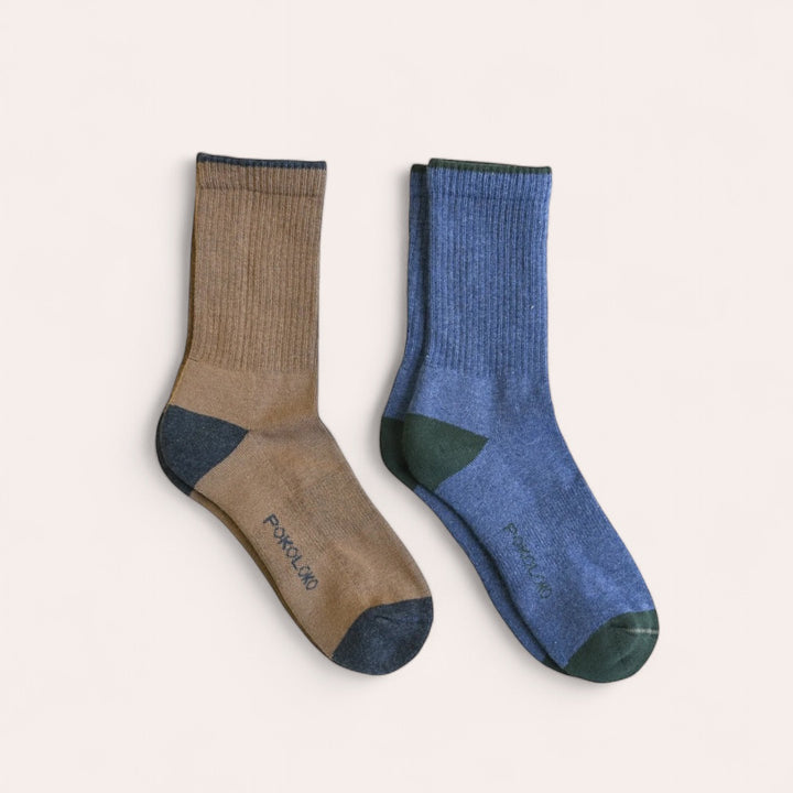 Chaussettes Pima - taille haute - Naval et Walnut (2 paires)