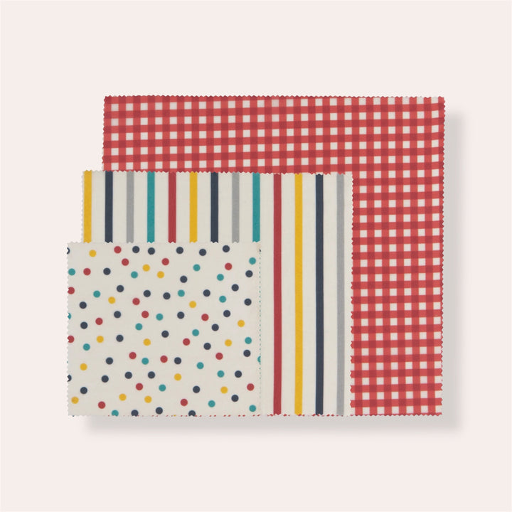 Emballage alimentaire réutilisable (ensemble de 3) - Gingham, Lignes & Ronds