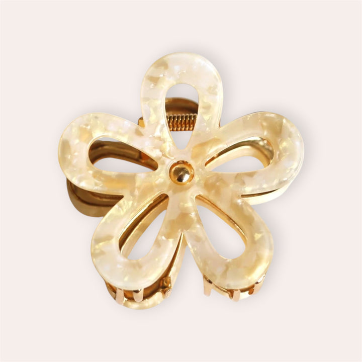 Petite pince à cheveux en fleur - Crème