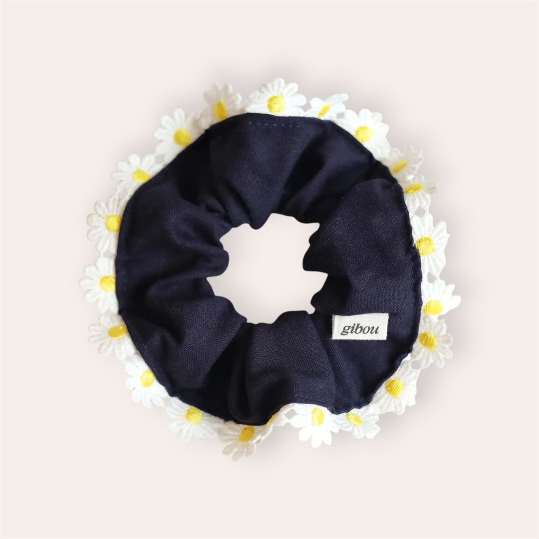 Chouchou à bordure - Marguerites - Bleu marine