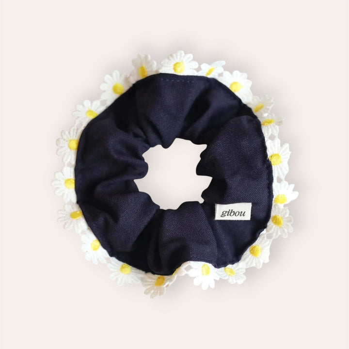 Chouchou à bordure - Marguerites - Bleu marine