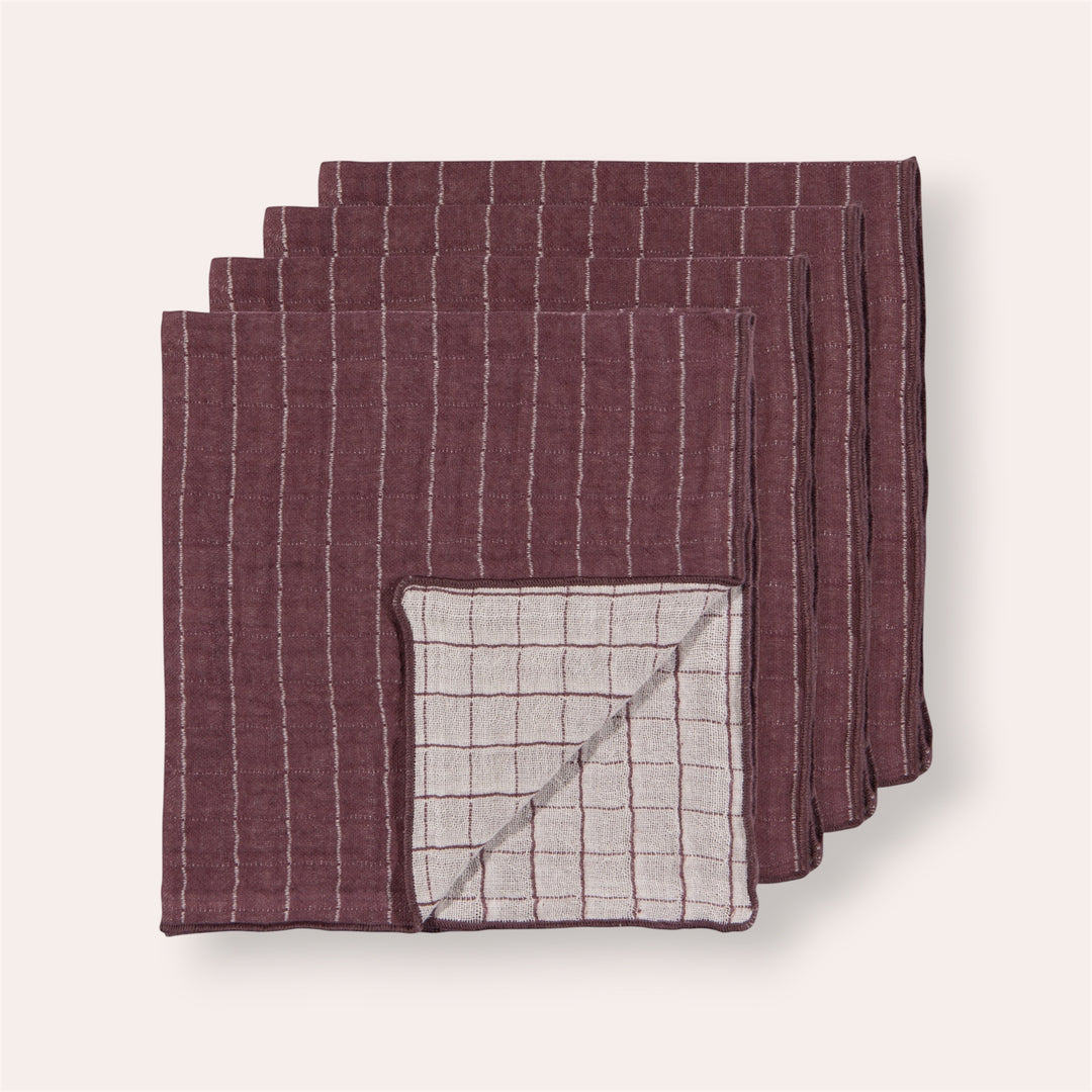 Serviettes de table (ensemble de 4) - Quadrillé Prune Cendrée