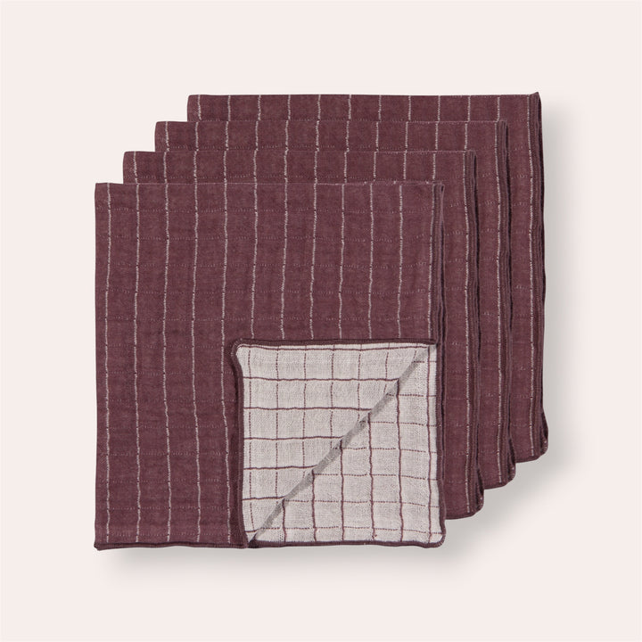 Serviettes de table (ensemble de 4) - Quadrillé Prune Cendrée