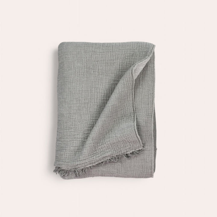 Jeté polaire doublé en coton froissé - Gris foncé - Crinkle