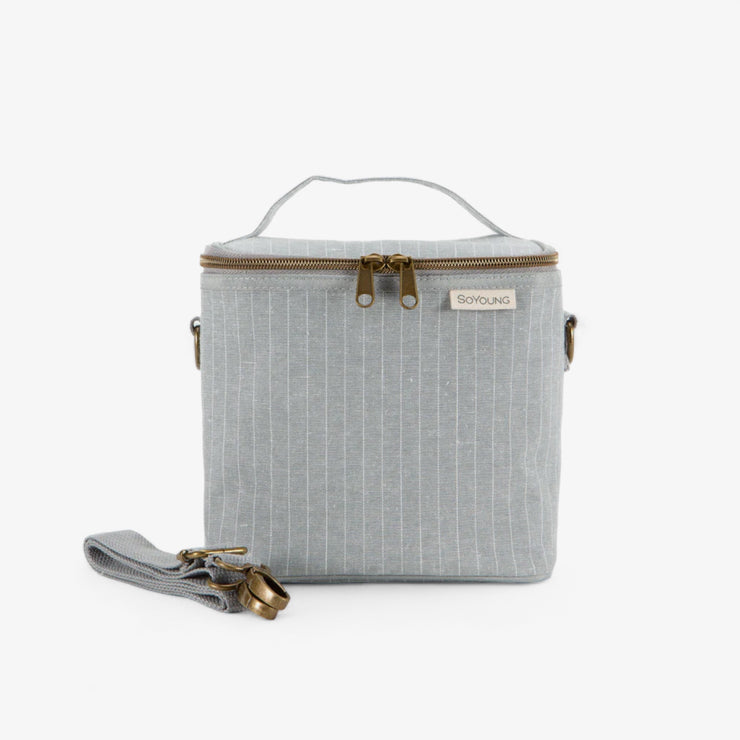 Linen and cotton lunch bag - Heather gray with white stripes