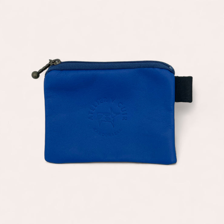 Zip coin pouch in recycled leather - Blue