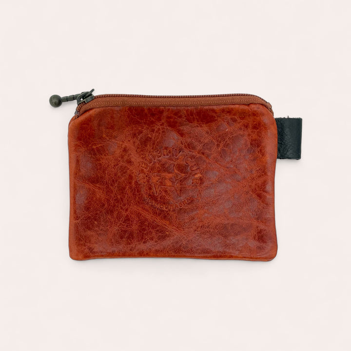 Recycled Leather Zip Coin Pouch - Rust