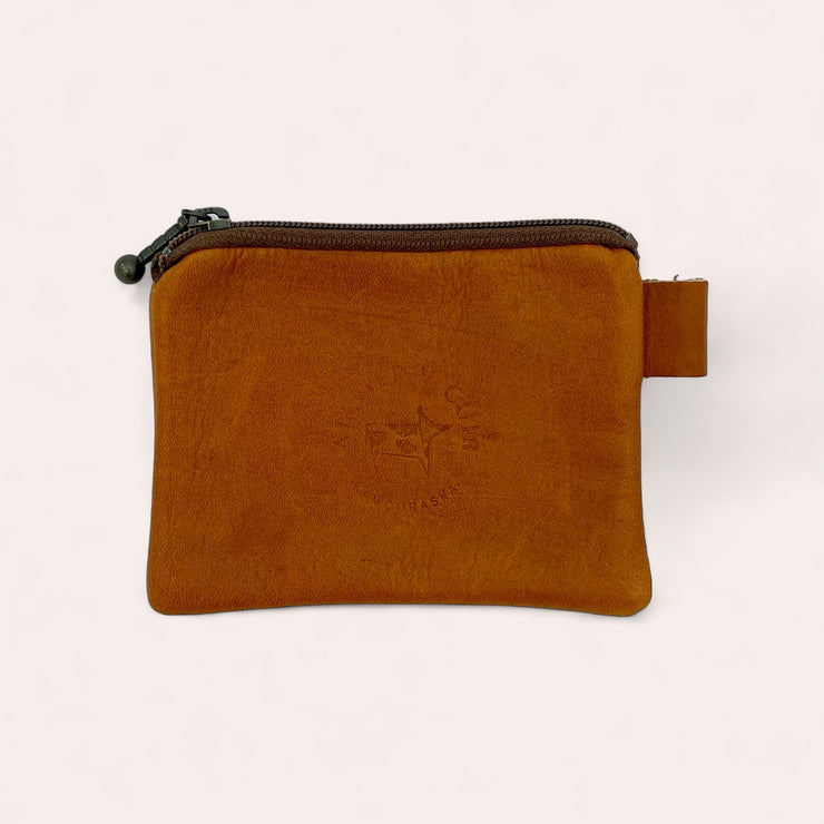 Zip coin pouch in recycled leather - Brown