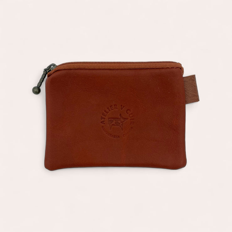 Zip coin pouch in recycled leather - Orange