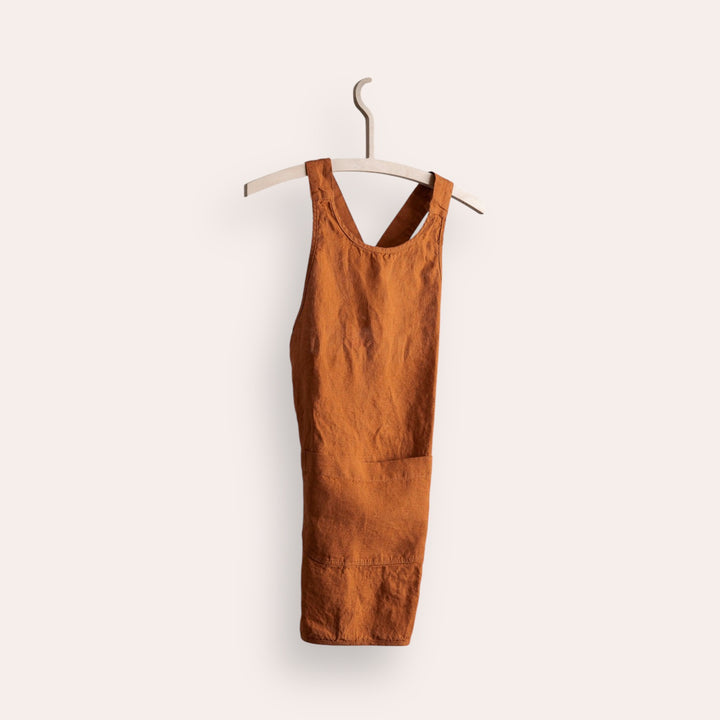 Children's linen apron - Burnt orange