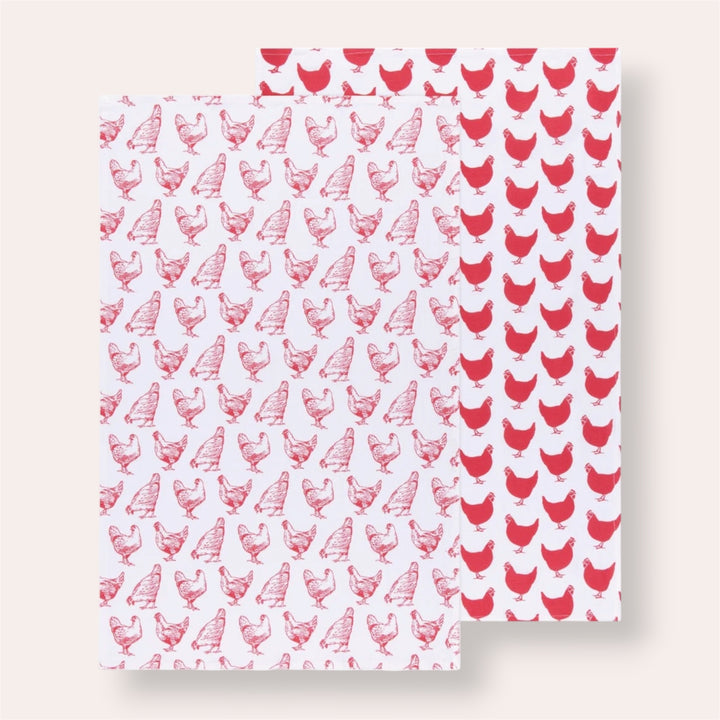 Linges à vaisselle (ensemble de 2) - Poules rouges