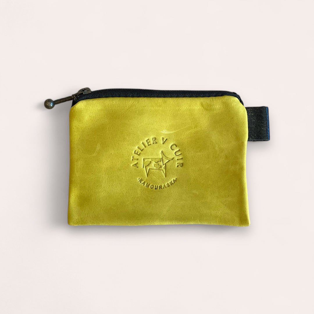 Pochette à monnaie zip en cuir recyclé - Jaune