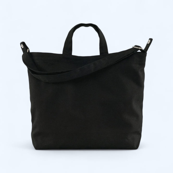 Canvas Zipped Shoulder Bag - Horizontal - Black