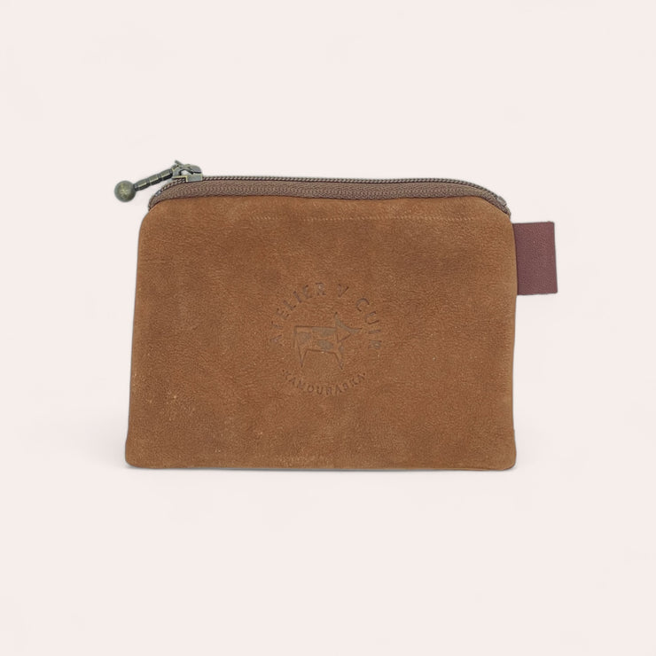Zip coin pouch in recycled leather - Brown