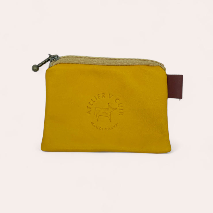 Zip coin pouch in recycled leather - Orange