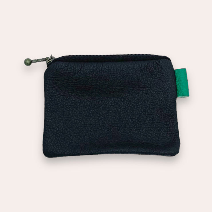 Zip coin pouch in recycled leather - Black