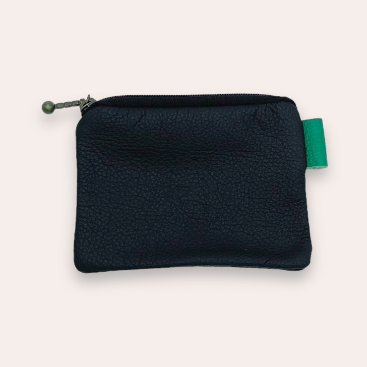 Pochette à monnaie zip en cuir recyclé - Noir