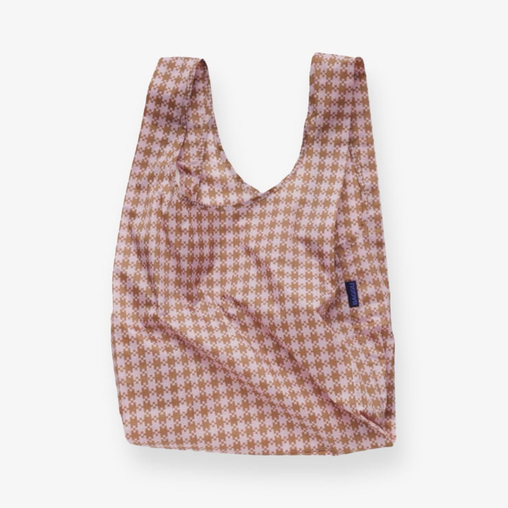 Reusable bag with carrying pouch - Pink herringbone