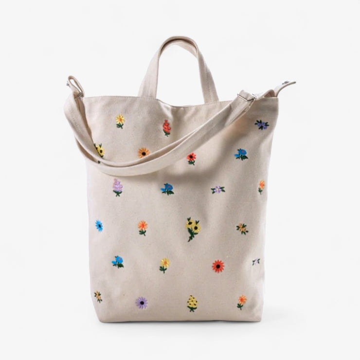 Canvas shoulder bag - Embroidered flowers