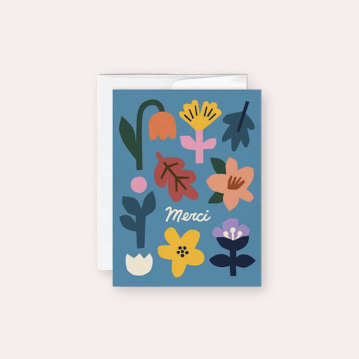 Carte de souhaits - Merci fleurs bleues